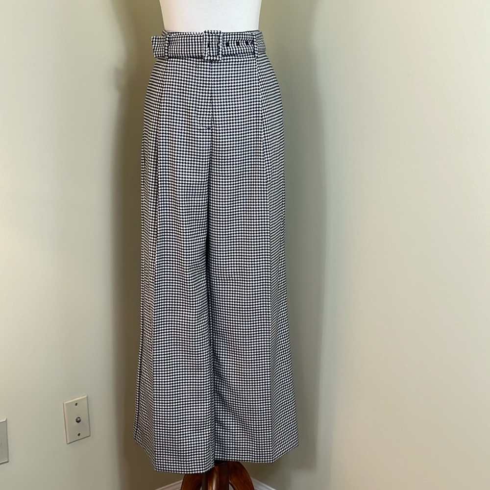 LOFT Belted  Black and White Houndstooth Trousers